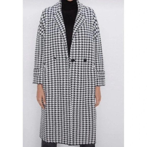 Zara Jackets & Blazers - ZARA Houndstooth Coat Women’s Small Long Viscose Blend